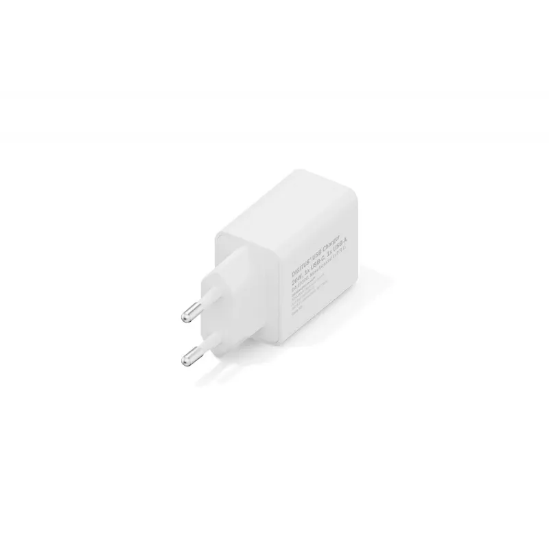AC USB-oplader DIGITUS 20W, 1x USB-C, 1x USB-A, ingang 100–240V, wit