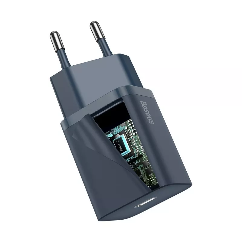 Baseus Super Si Power Charger met USB-C naar Lightning-kabel 20W blauw