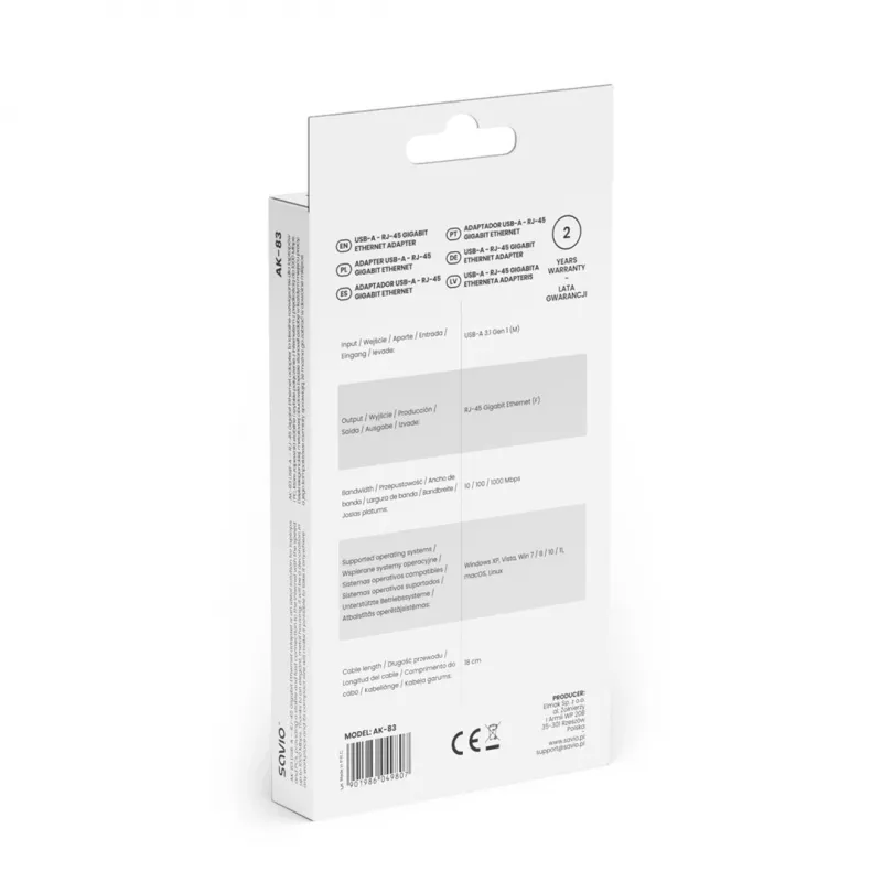 Netwerkinterface-adapter SAVIO AK-83 USB Type-A naar RJ-45 stekker, 5 Gbit/s, zwart