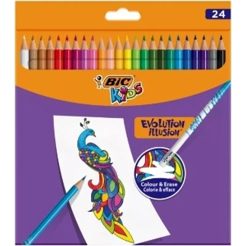 BIC Kids Evolution Illusion uitwisbare kleurpotloden 24 kleuren