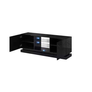 TV-kast cama meble QIU 160 — MDF zwart glanzend, 1600×420×570 mm