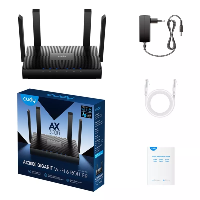 Cudy WR3000 draadloze router Gigabit Ethernet dualband (2,4 GHz / 5 GHz) zwart