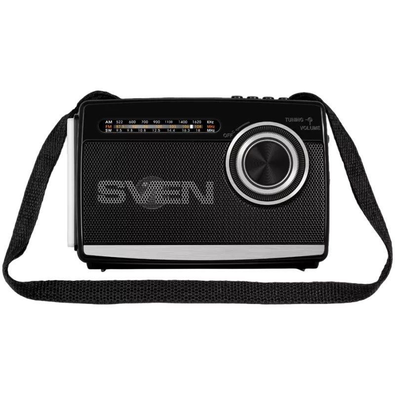 Luidspreker SVEN SRP-155, zwart (3W, Bluetooth, FM/AM/SW, USB, microSD, zaklamp, accu)