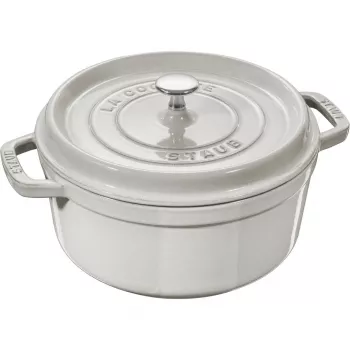 Ronde gietijzeren pot Staub 1,7 l witte truffel, geëmailleerde cocotte voor fornuis en oven