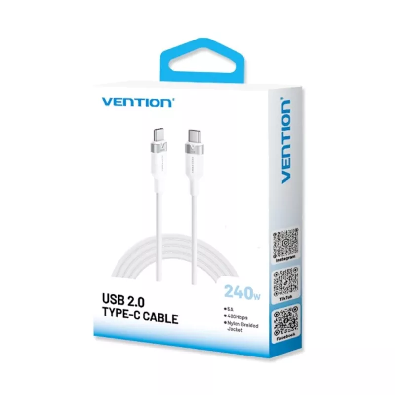 USB-C naar C 2.0 Vention PD 3.1 5A 240W 2m WH kabel