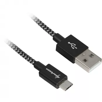 USB 2.0-kabel, USB-A stekker > micro-USB stekker (zwart/grijs, 2 meter, omhuld)
