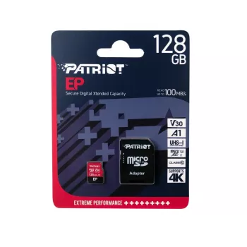 MicroSDXC-geheugenkaart PATRIOT 128 GB klasse 10 U3 V30, lezen 100 MB/s, schrijven 80 MB/s, microSDXC