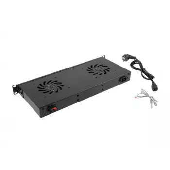 Fanpaneel LANBERG AK-1502-B, 1U rack, 2 ventilatoren, 230V, 38W, 483×44.5×192 mm, zwart