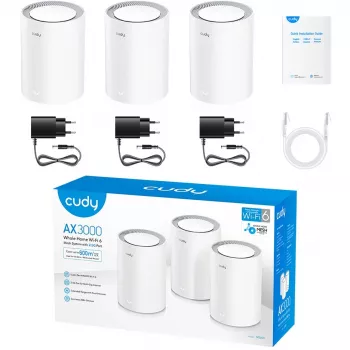Cudy M3000 3-pack mesh-wifisysteem dualband (2,4 GHz / 5 GHz) Wi-Fi 6 (802.11ax) Grijs, Wit 1 intern