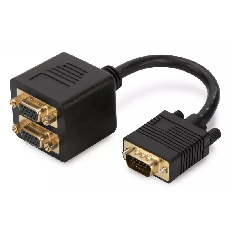 Digitus AK-310400-002-S VGA Y-splitterkabel HD15 naar 2x HD15, 0,2 m, zwart