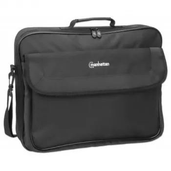 Manhattan Cambridge laptoptas 17,3 inch, Clamshell-ontwerp, zwart, LOW COST, accessoirevak, documentenvak aan de achterzijde, schouderband (afneembaar), komt overeen met Targus CN418EU, notebooktas, drie jaar garantie