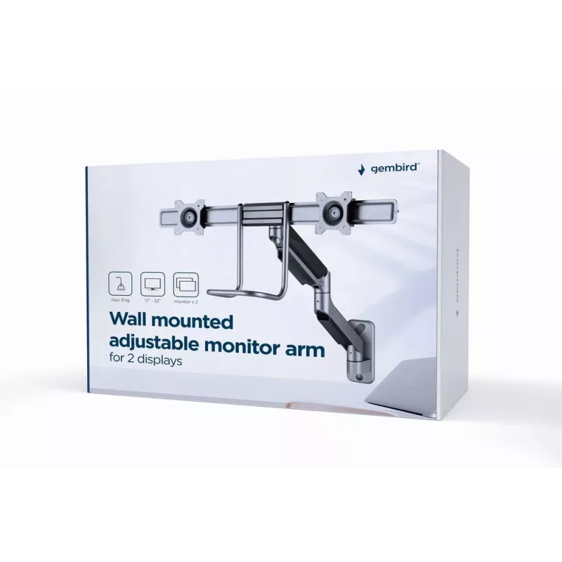 Gembird verstelbare wandhouder voor 2 displays 17''-32'' tot 8 kg MA-WA2-02
