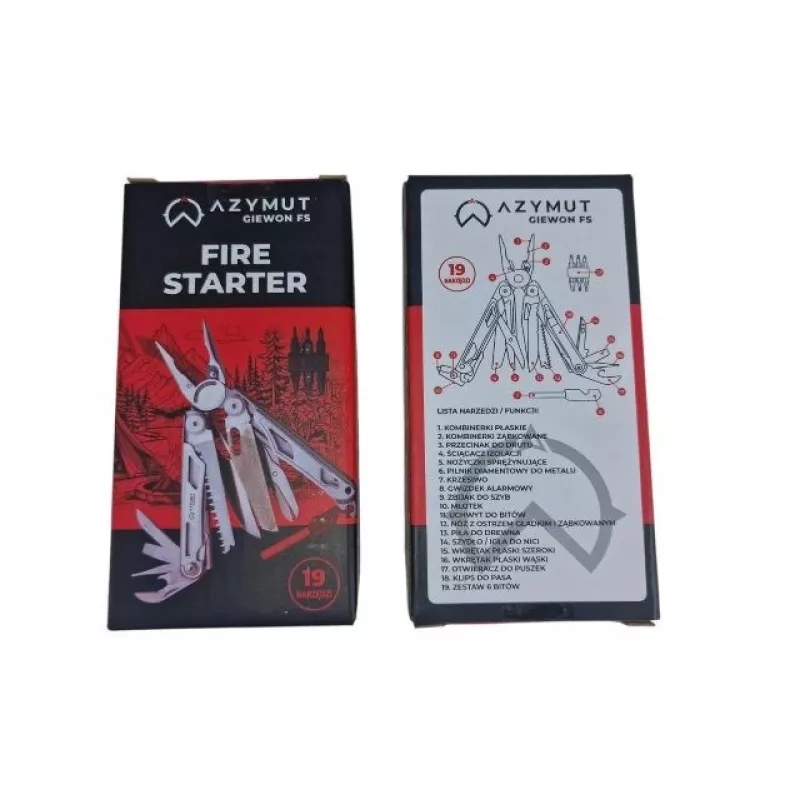 Multitool AZYMUT Giewon FS vuurstarter multitool met 19 tools, vuursteen, fluitje, gereedschapstas (H2038A)