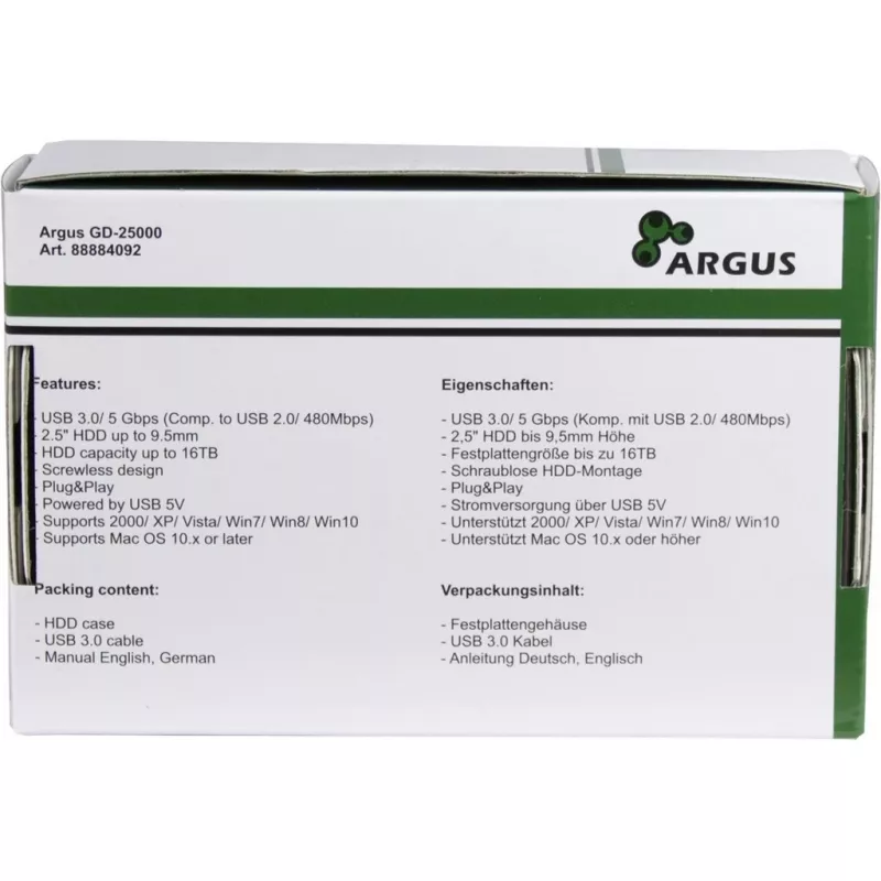 HDD-behuizing Argus GD-25000, USB 3.0, transparant