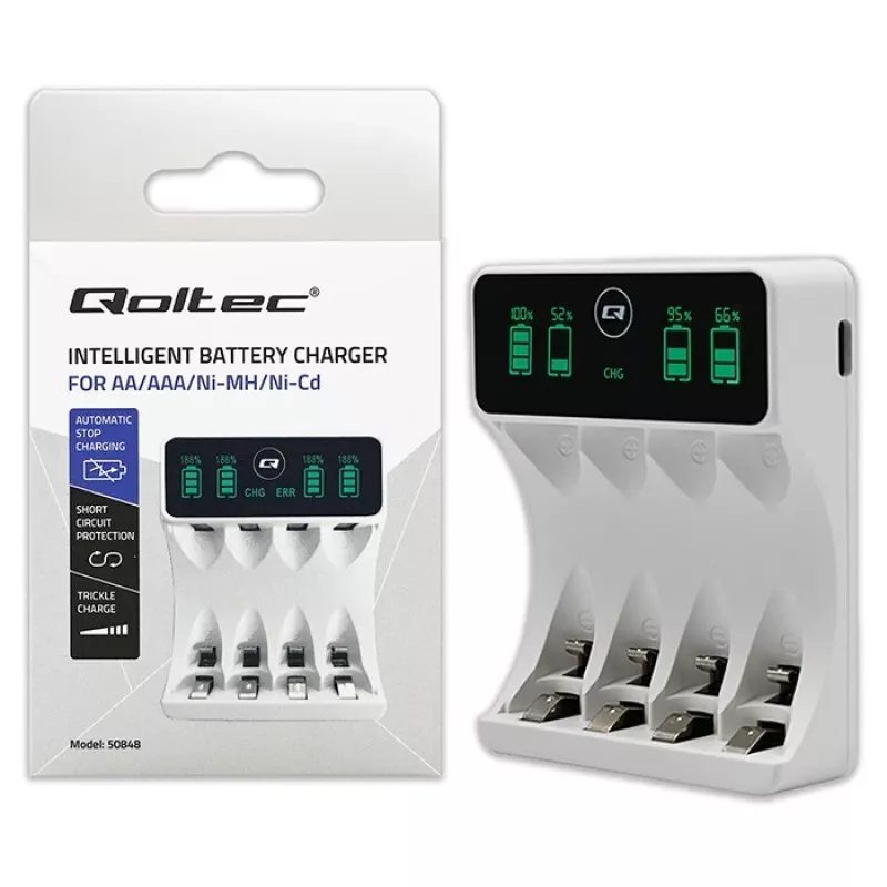 Acculader QOLTEC 50848 voor NiMH AAA (R03) en AA (R6) cellen met LCD-display