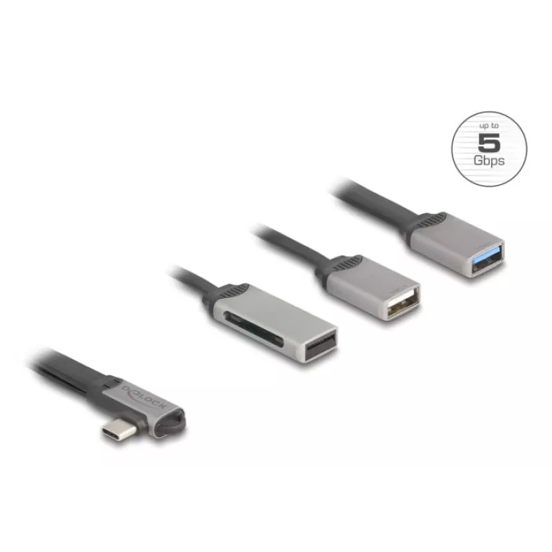 DeLOCK 64303 USB 3.2 Gen 1 Type-C Hub 5000 Mbit/s Grijs