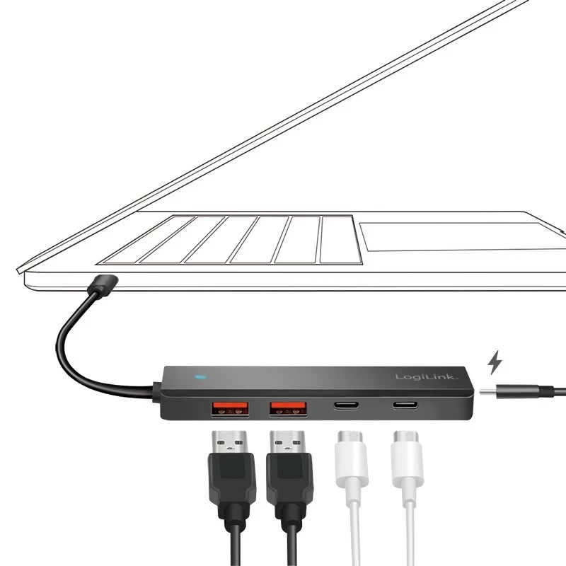 USB-C-hub, 4 poorten 2x USB-A, 2x USB-C, zwart