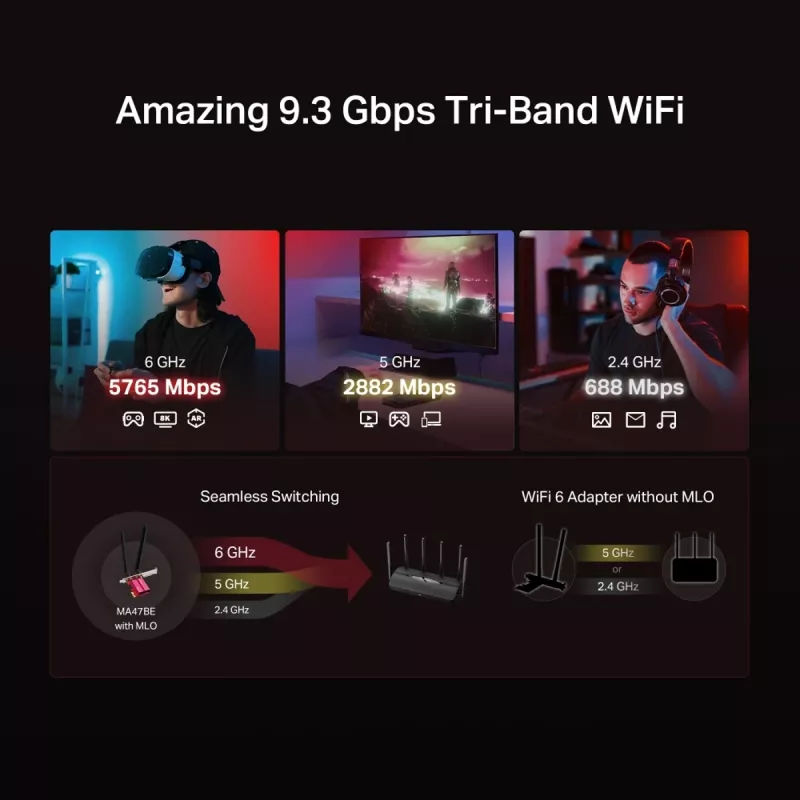 PCIe tri-band WiFi 7-adapter MERCUSYS MA47BE — snelle WLAN-connectiviteit