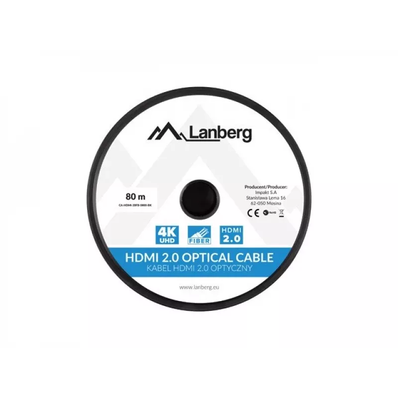 HDMI-kabel Lanberg CA-HDMI-20FB-0800-BK 80m Type-A stekker op stekker