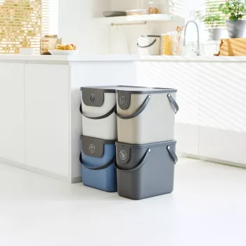 Rotho Albula 25 l rechthoekige bewaar-/afvalcontainer, cappuccino, technopolymeer, 25 l, 400×235×340 mm