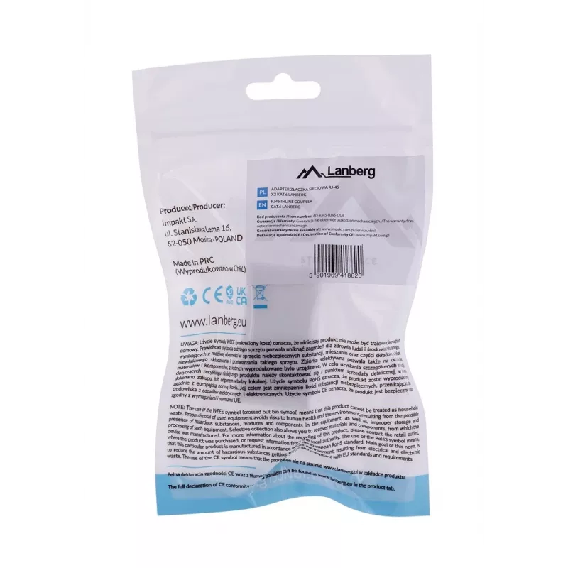 Lanberg AD-RJ45-RJ45-OU6 RJ45-koppeling Cat.6 UTP, wit