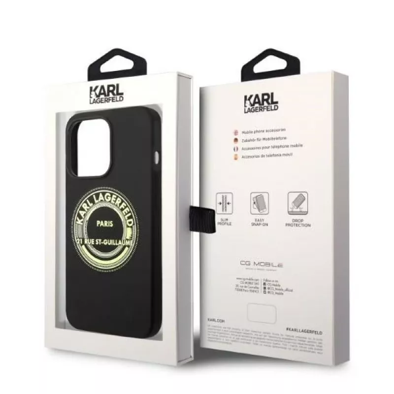 Karl Lagerfeld soft cover silicone RSG zwart voor Apple iPhone 14 Pro KLHCP14LSRSGRCK