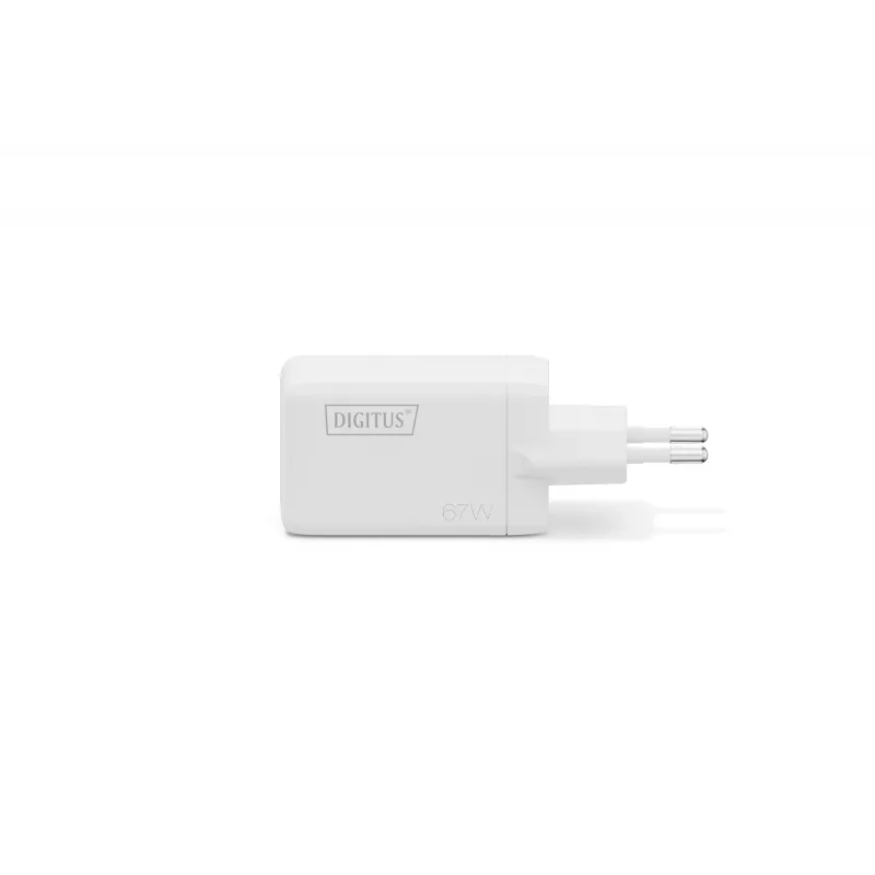 Wandoplader DIGITUS DA-10303 67W GaN, 2× USB-C + 1× USB-A, 100–240V, wit