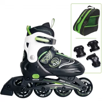 Inline-skates Muuwmi 682 verstelbare maat 33-36 groen/zwart met beschermingsset