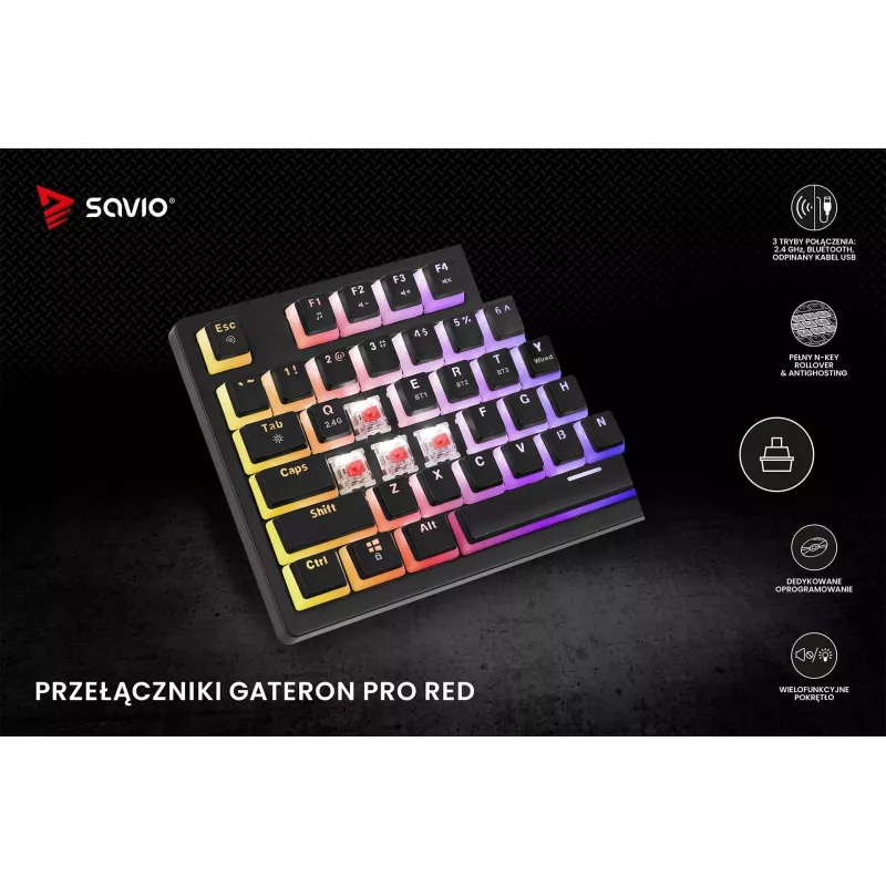 Gamingtoetsenbord Savio SAVGK-PHENIX RED PUDDING mechanisch RGB draadloos