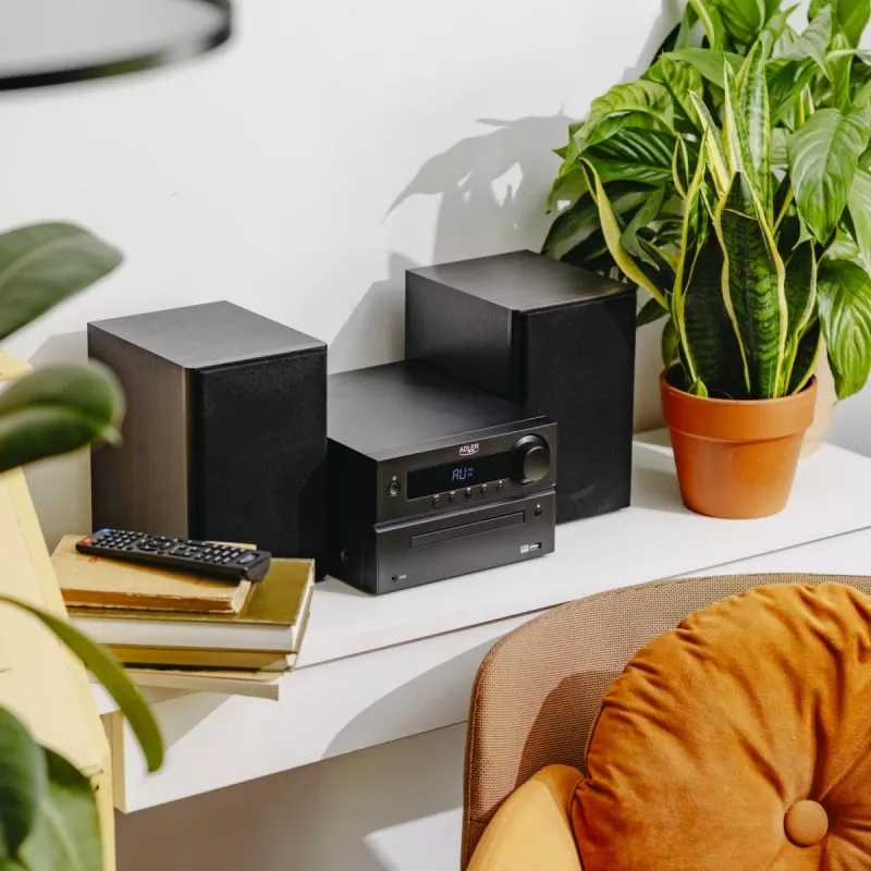 Mini hifi-stereosysteem Adler AD 1917 — Bluetooth V5.3, cd/usb/mp3, 2×25 W RMS, FM-tuner, 4-bands equalizer, AUX, zwart
