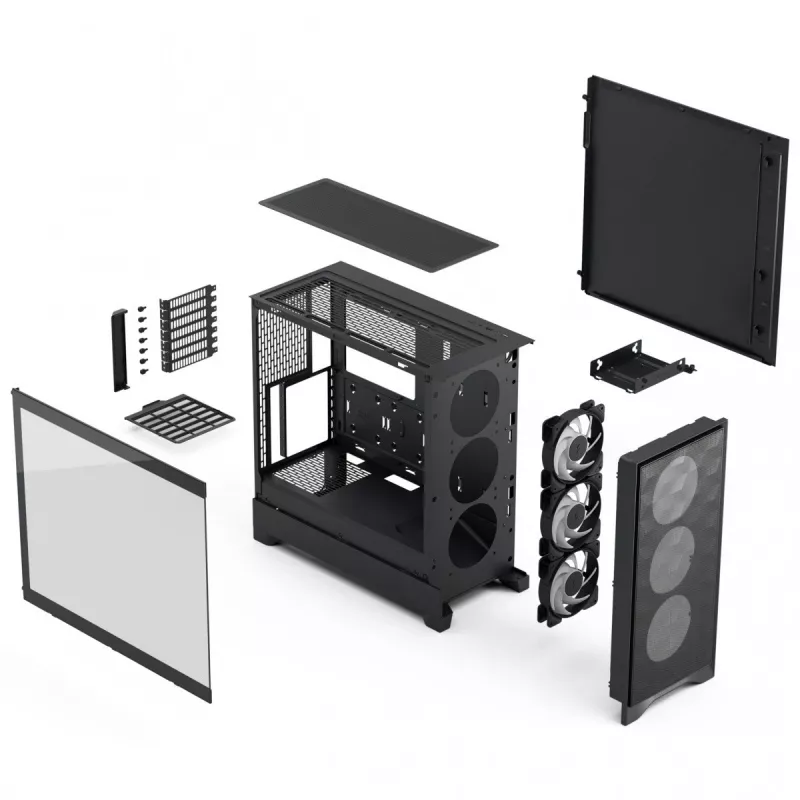 Fractal Design Pop 2 Air zwart Solid midi-tower pc-behuizing — ATX-ondersteuning, 3x 120 mm frontventilatoren, 2,5/3,5-inch drive bays, 215×481×462 mm