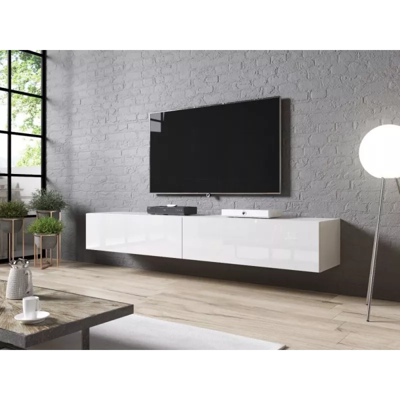 Tv-standaard cama meble SLIDE 200 — 2000×400×300 mm, wit hoogglanzend MDF-plaat, wit frame