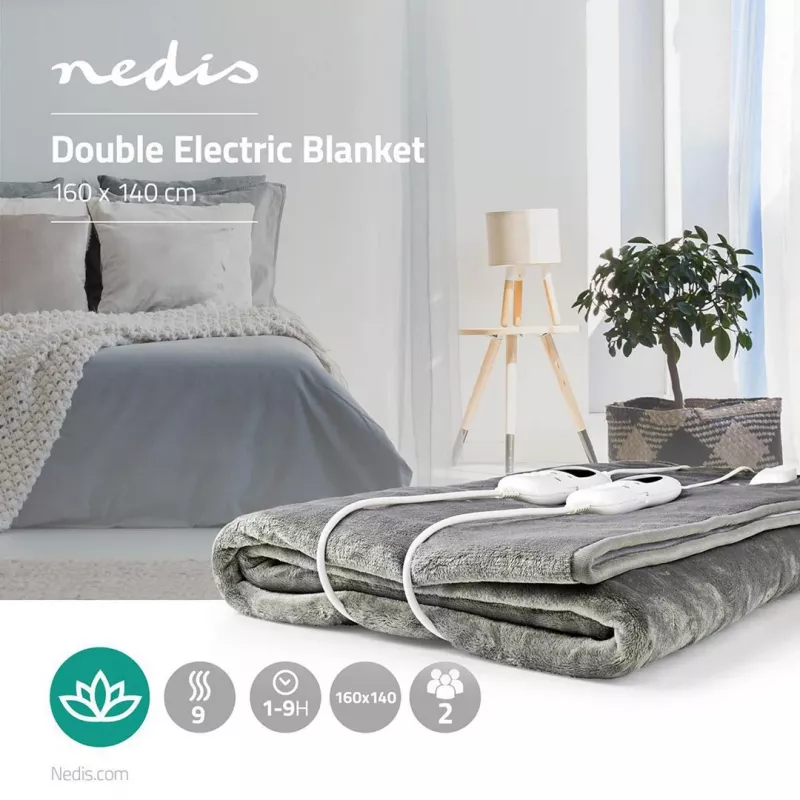 Nedis PEBL130CWT2 elektrische deken, 160 x 140 cm