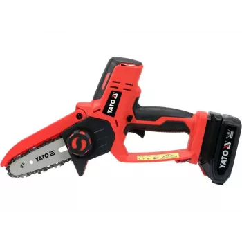 Accukettingzaag YATO YT-828135 — 18V Li-Ion 2Ah, 10 cm zwaard, 3200 t/min, 4,8 m/s kettingsnelheid, 26 schakels