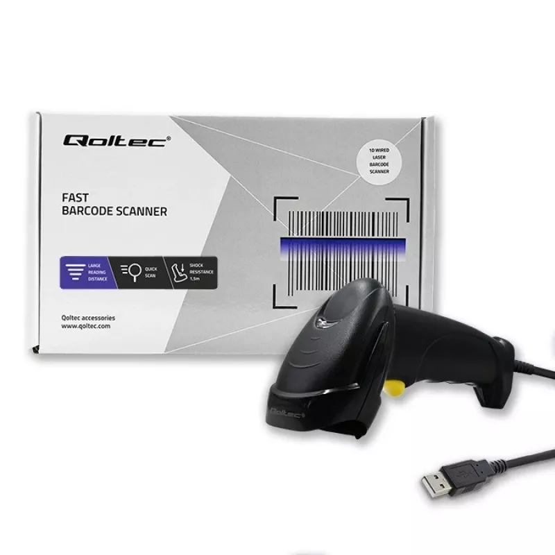Qoltec 1D laser barcodelezer | USB | zwart
