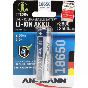 ANSMANN - accu 18650 - Li-Ion - 2600 mAh - 9,36 Wh - zilver (1307-0000)