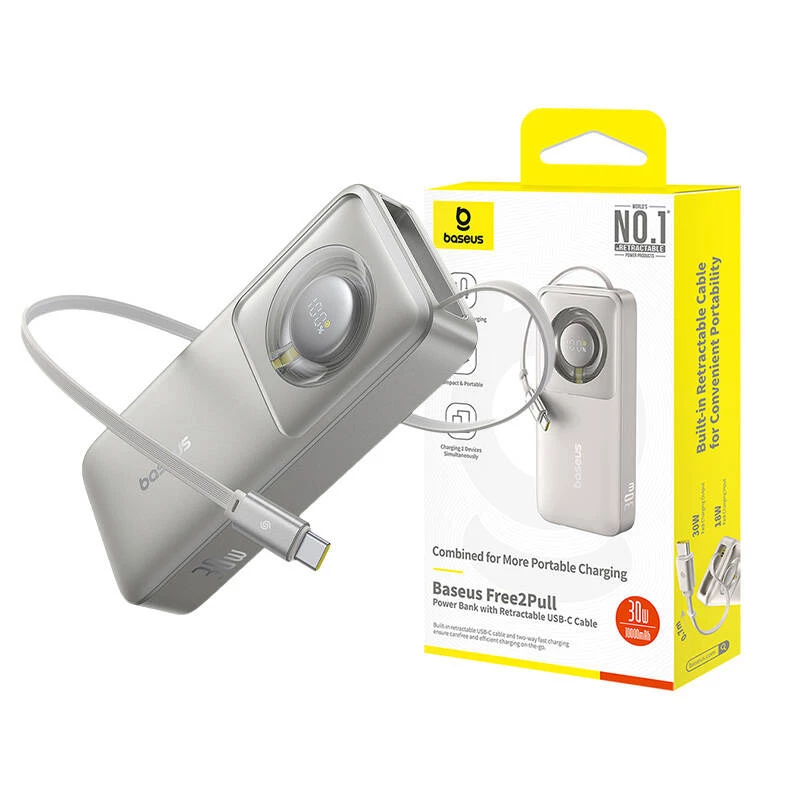 Powerbank Baseus OS Free2Pull 10000mAh 30W +kabel (grijs)