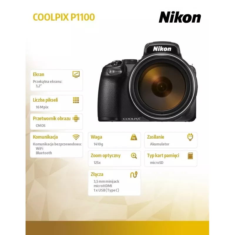 Compactcamera Nikon COOLPIX P1100 16 MP CMOS 4K Ultra HD zwart