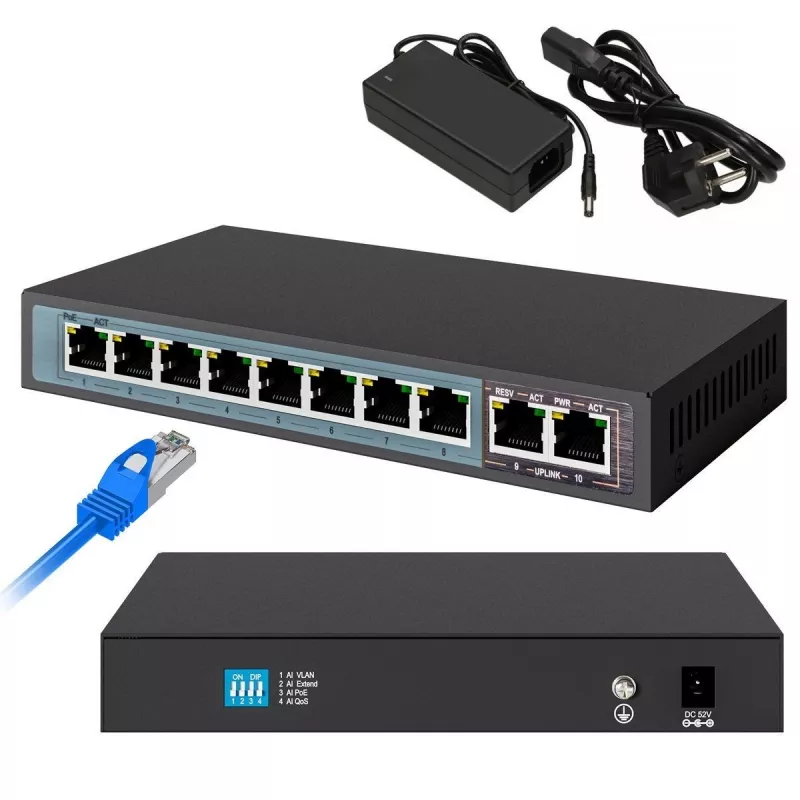 Extralink PoE-switch CERES 8x 100Mb/s PoE/PoE+, 2x RJ45 uplink 100Mb/s, 96W