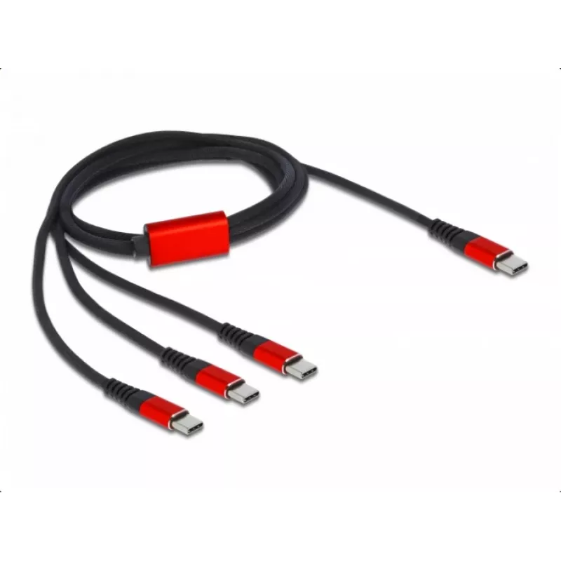 USB-oplaadkabel DeLOCK 3 in 1 USB Type-C naar 3 x USB Type-C 1 m zwart/rood