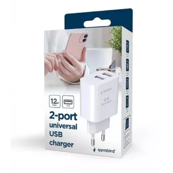 Oplader Gembird TA-UC-2A12-01 indoor AC 2.4A 2 USB wit