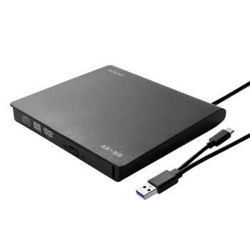SAVIO AK-59 externe slanke CD/DVD-brander R/RW - USB-C/USB-A, zwart