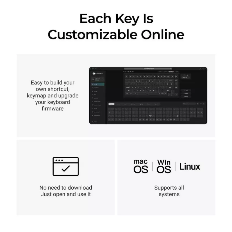Mechanisch toetsenbord Keychron Q1 Ultra 8K — 75% layout, USB + RF draadloos + Bluetooth, RGB, zwart