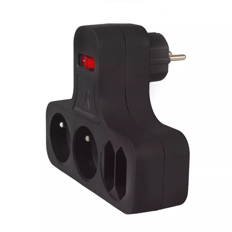 Maclean stopcontact, viervoudig met schakelaar, stabilisatievoet, type E, 2x2,5A, 2x16A, MCE224 E/B