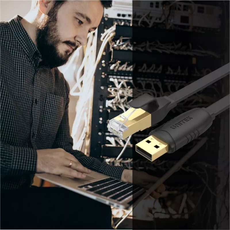 Unitek Y-SP02001B USB 2.0 naar RJ-45 consolekabel, 1,8 m, zwart