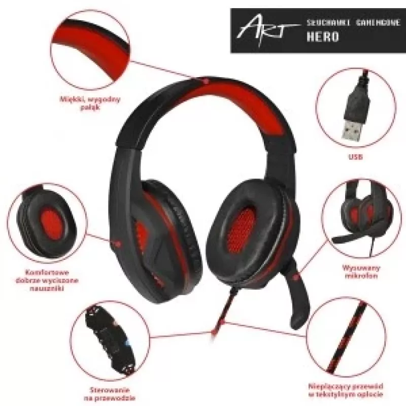 Gaming-headset met microfoon Art Hero USB