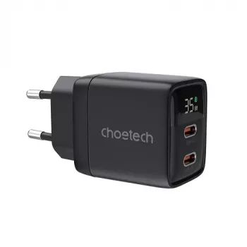 Choetech PD6051 USB-C USB-C PD 35W GaN-wandlader met display - zwart