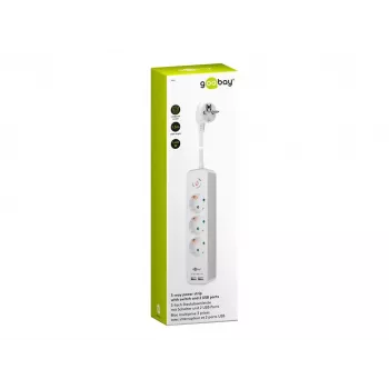 Goobay 3-voudig stopcontact met schakelaar en USB, 1,5m kabel, type F