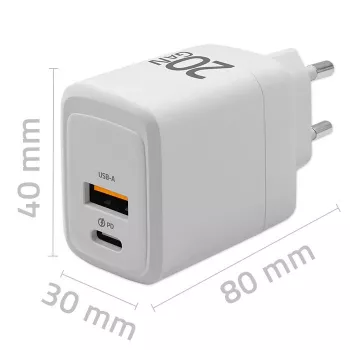 GaN-oplader QOLTEC 51823 20W USB-voeding, 5V/20V uitgang