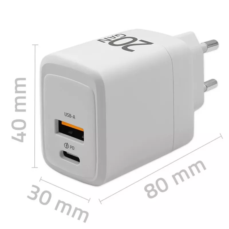 GaN-oplader QOLTEC 51823 20W USB-voeding, 5V/20V uitgang